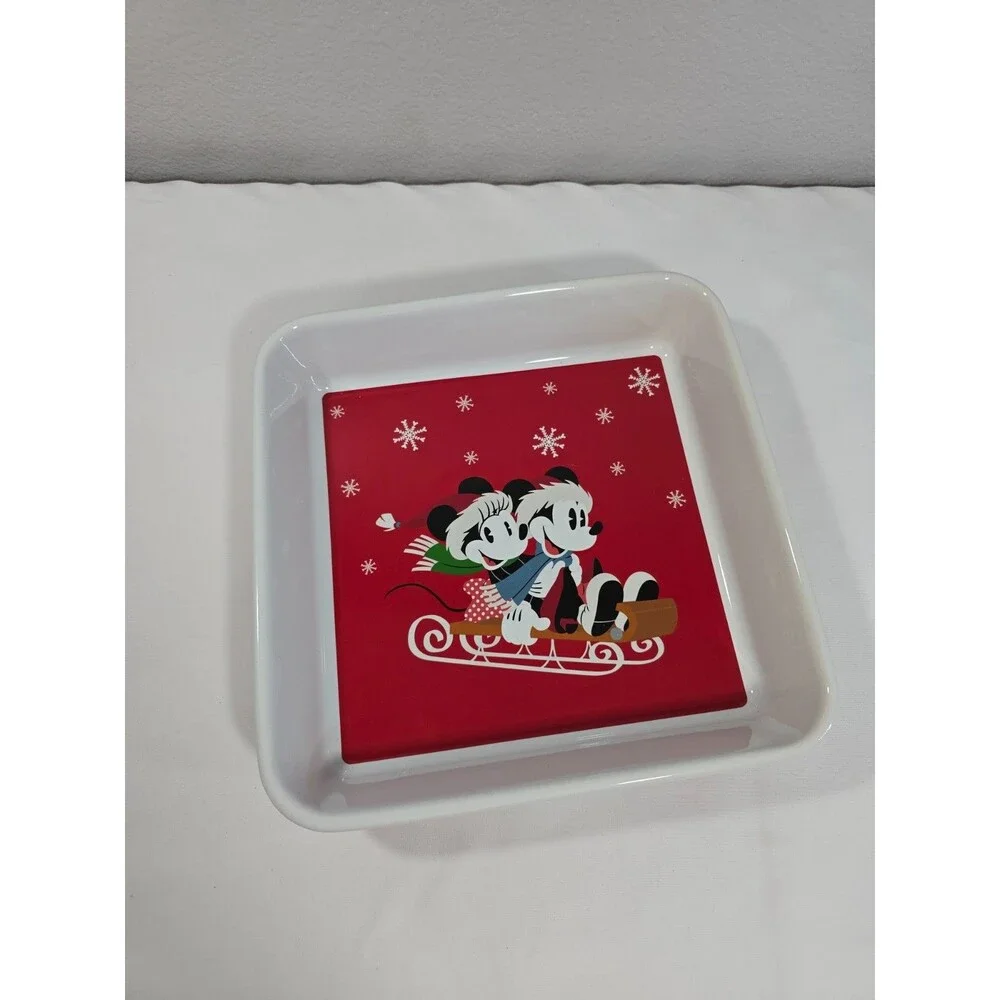 Disney Mickey And Minnie Mouse Sleigh Christmas Baking Casserole Dish Holiday